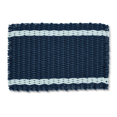 Lobster Rope Outdoor Door Mat in Navy with Seafoam Tailored Stripes, Wicked Good Doormats, Outside Doormat for Front Door